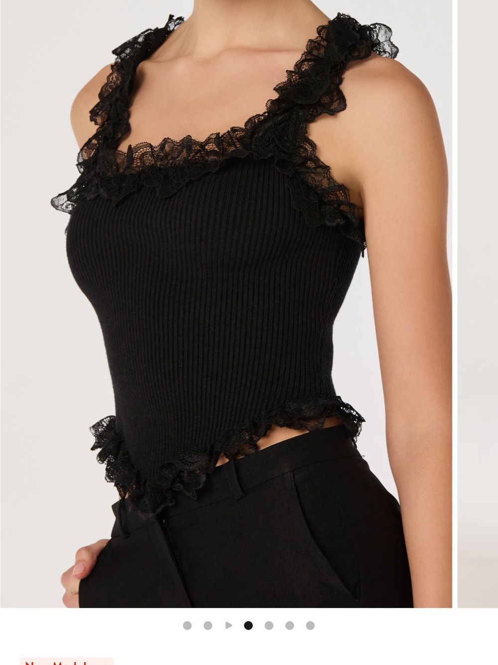 Astr Black Ribbed Lace-Trim Camisole
